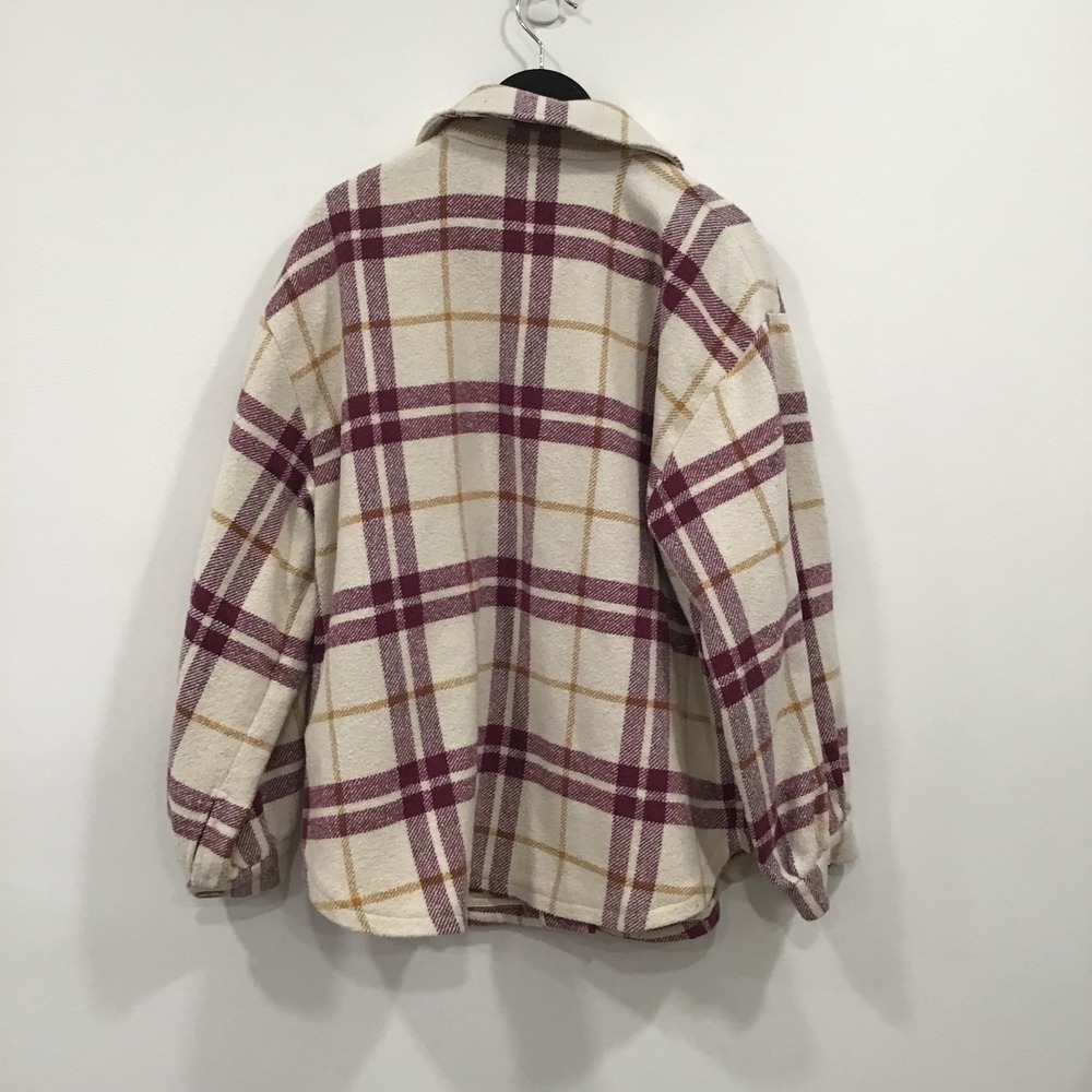 ba&sh Plaid Shacket Women's Medium Cream Burgundy Oversized Flannel Shirt Jacket